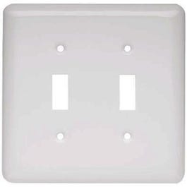 Toggle Wall Plate, 2-Gang, Stamped, Round, White Steel