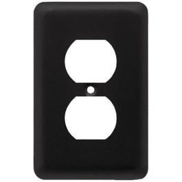 Duplex Wall Plate, 1-Gang, Stamped, Round, Matte Black Steel