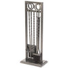 Fireplace Tool Set, Modern Twist, Antique Iron Steel, 5-Pc.