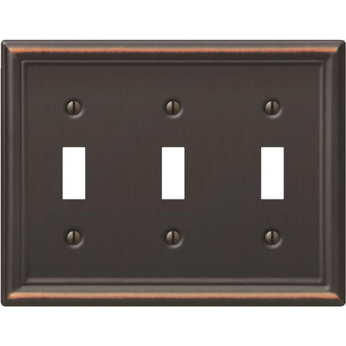Amerelle Chelsea 3-Gang Stamped Steel Toggle Switch Wall Plate, Aged Bronze