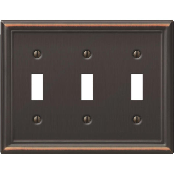 Amerelle Chelsea 3-Gang Stamped Steel Toggle Switch Wall Plate, Aged Bronze